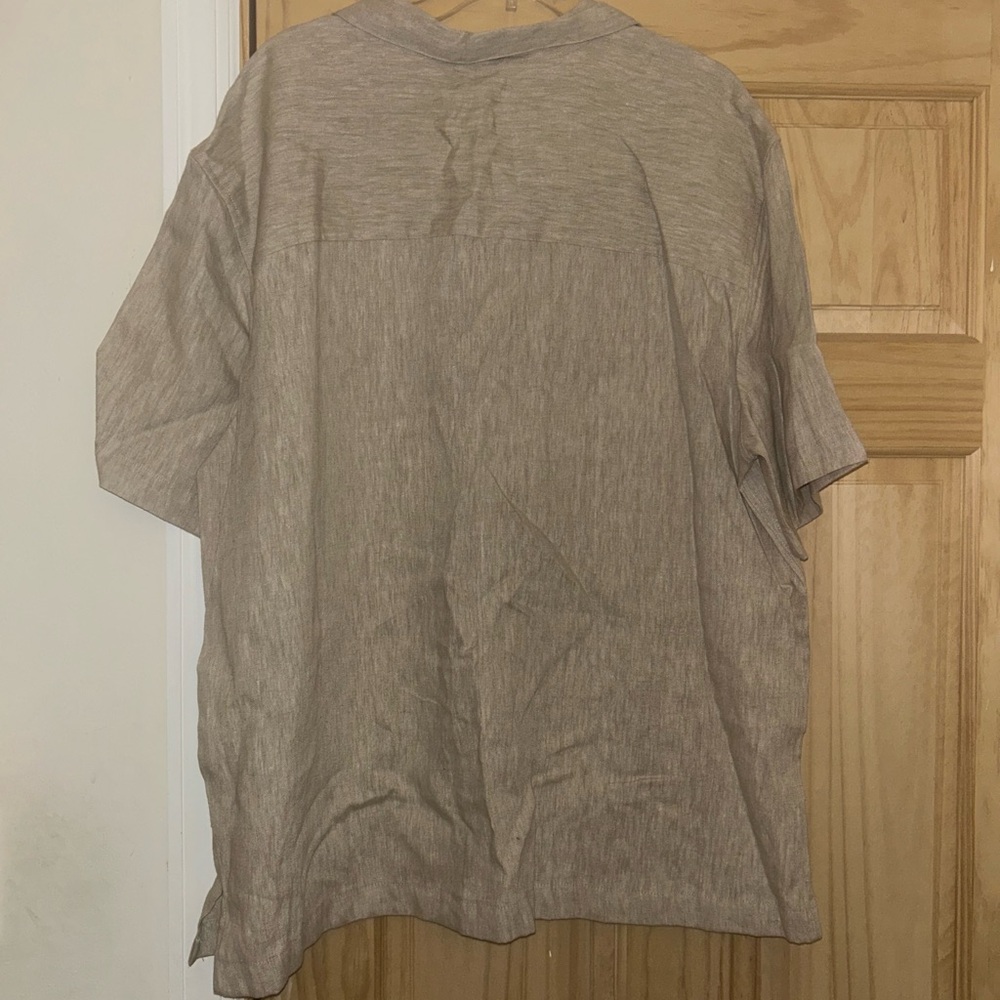 Zara Tan Short Sleeve Button-Up Linen Shirt - Picture 3 of 8